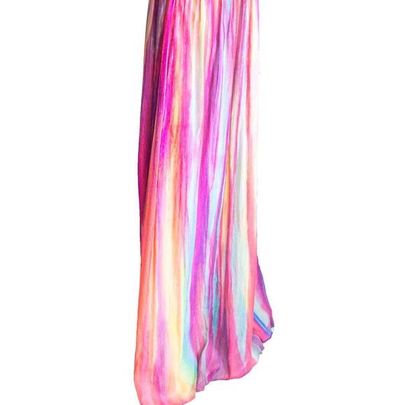 NEW silk halter long maxi dress painted rainbow pink 12 wedding party prom beach - Picture 11 of 13